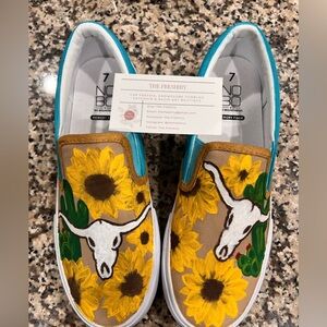 Hand painted, western slip ons